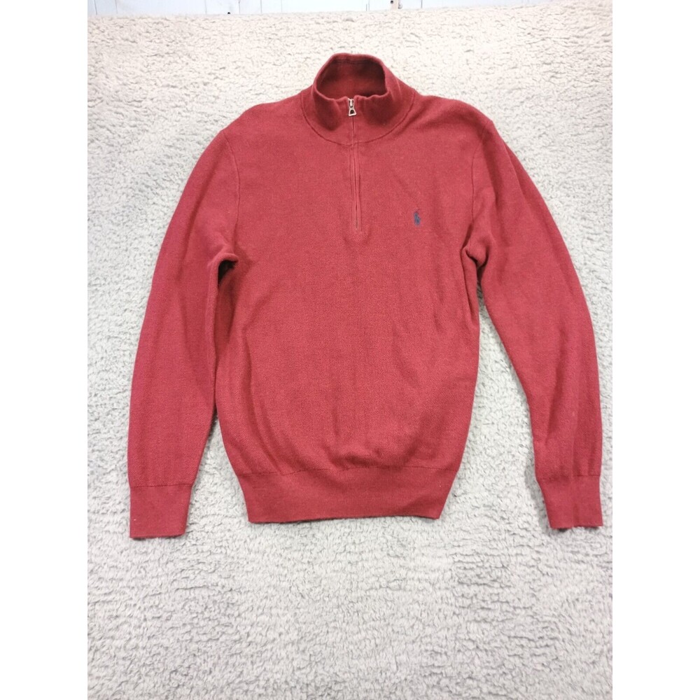 Polo Ralph Lauren Sweater Mens Ribbed Long Sleeve Quarter Zip Pullover Red Large